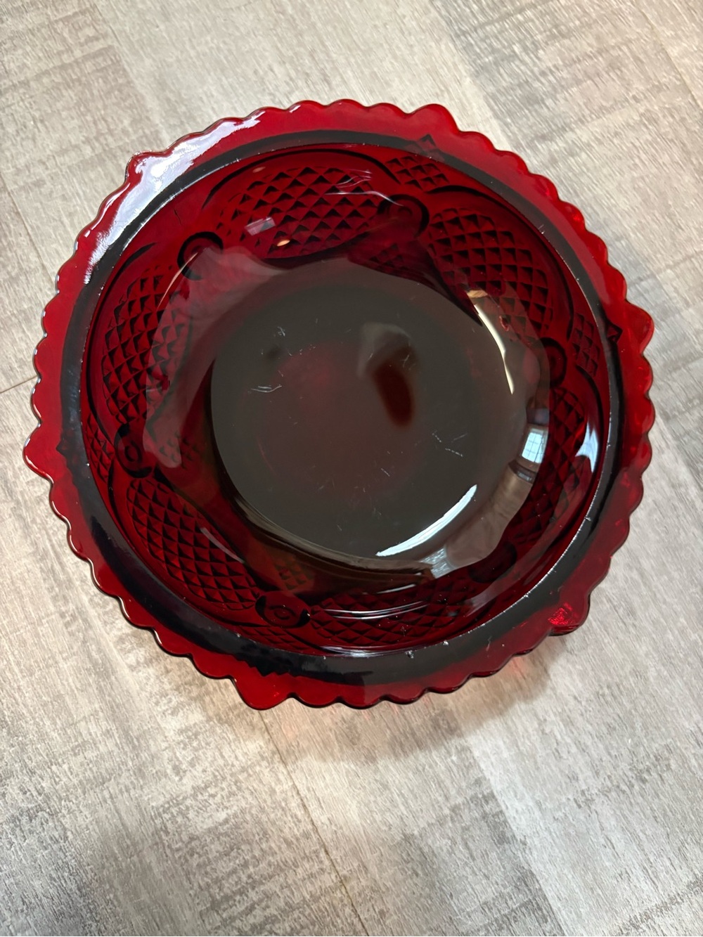 Set of 2 Avon Cape Cod Ruby Red Glass Dessert Berry Bowls Scalloped Vintage - Picture 8 of 10